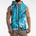 Personalized Cronulla-Sutherland Sharks Rugby Sleeveless Zip Hoodie Urban Street Graffiti Style - Distressed Splatter Elements