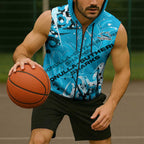 Personalized Cronulla-Sutherland Sharks Rugby Sleeveless Zip Hoodie Urban Street Graffiti Style - Distressed Splatter Elements