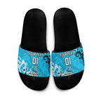Personalized Cronulla-Sutherland Sharks Rugby Slide Sandals Urban Street Graffiti Style - Distressed Splatter Elements