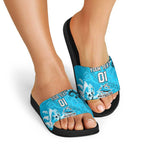 Personalized Cronulla-Sutherland Sharks Rugby Slide Sandals Urban Street Graffiti Style - Distressed Splatter Elements