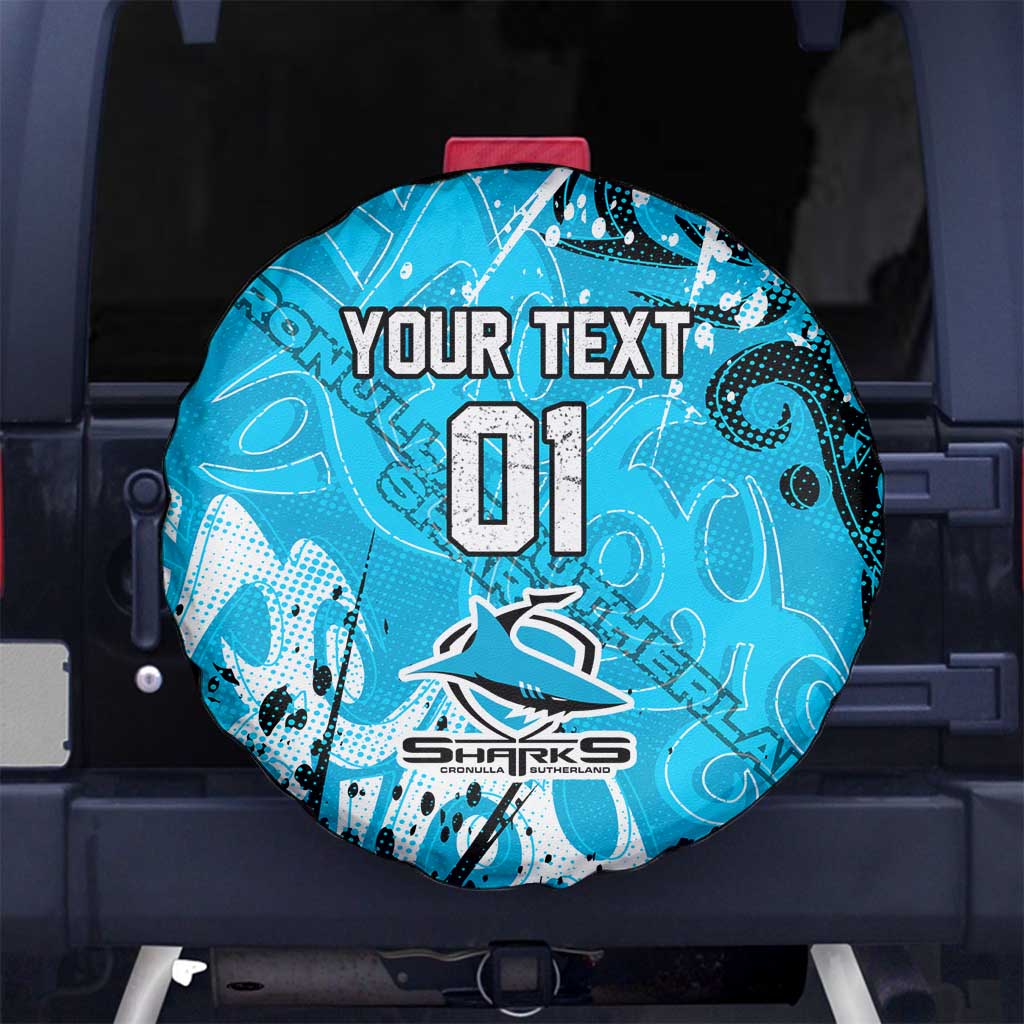 Personalized Cronulla-Sutherland Sharks Rugby Spare Tire Cover Urban Street Graffiti Style - Distressed Splatter Elements