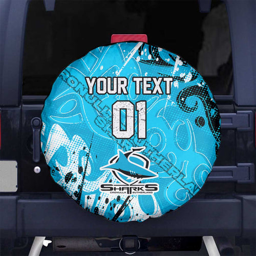 Personalized Cronulla-Sutherland Sharks Rugby Spare Tire Cover Urban Street Graffiti Style - Distressed Splatter Elements