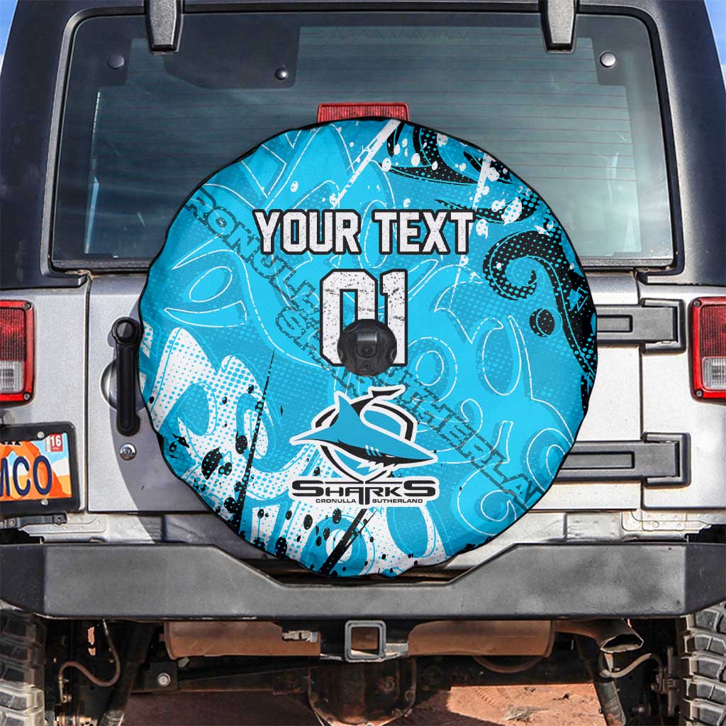 Personalized Cronulla-Sutherland Sharks Rugby Spare Tire Cover Urban Street Graffiti Style - Distressed Splatter Elements