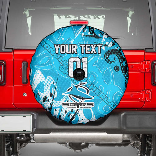 Personalized Cronulla-Sutherland Sharks Rugby Spare Tire Cover Urban Street Graffiti Style - Distressed Splatter Elements