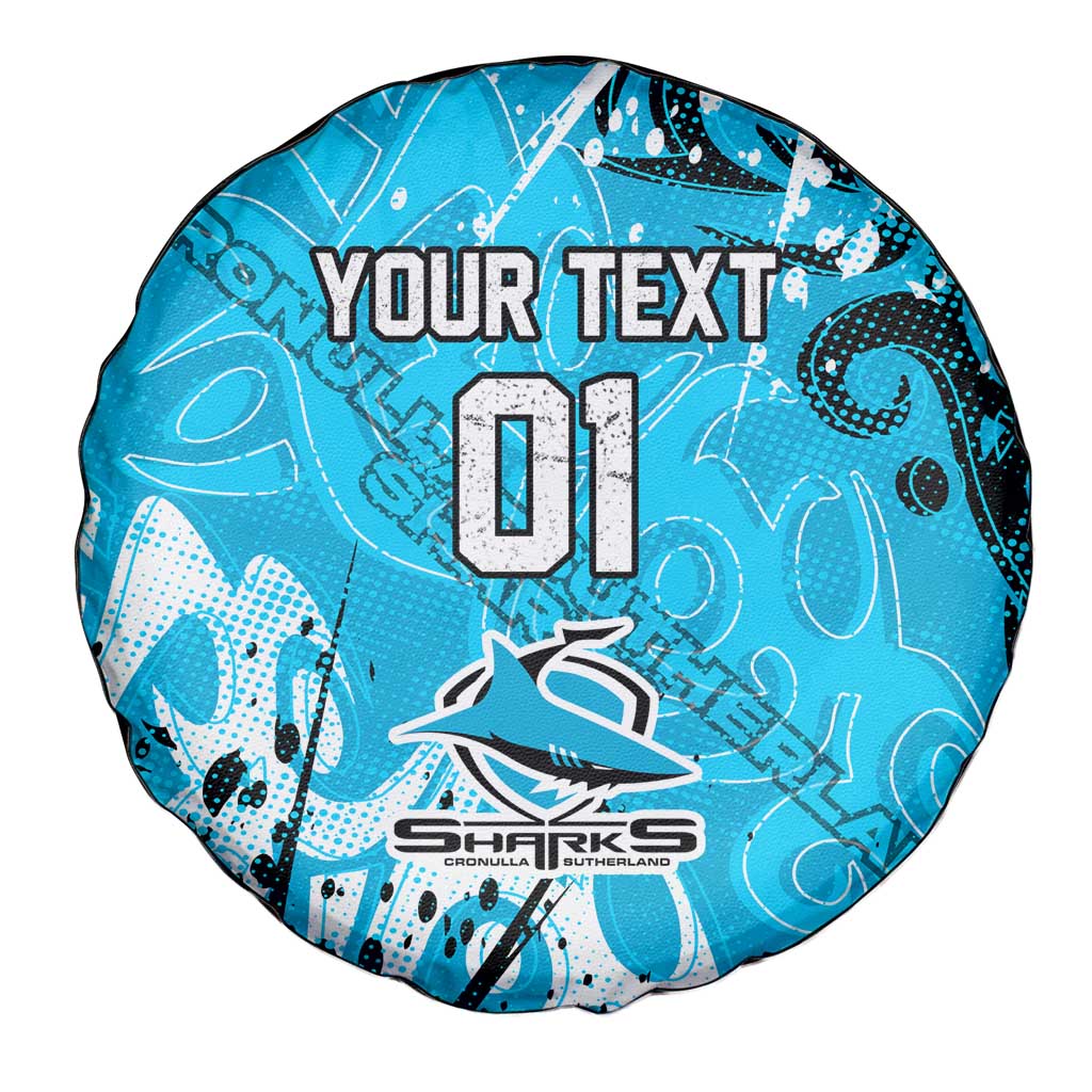 Personalized Cronulla-Sutherland Sharks Rugby Spare Tire Cover Urban Street Graffiti Style - Distressed Splatter Elements
