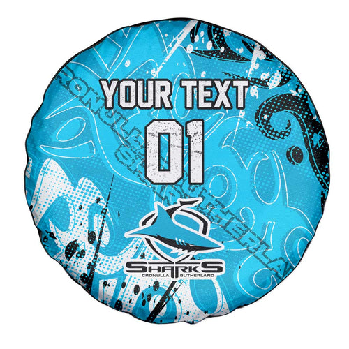 Personalized Cronulla-Sutherland Sharks Rugby Spare Tire Cover Urban Street Graffiti Style - Distressed Splatter Elements
