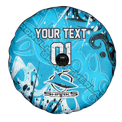 Personalized Cronulla-Sutherland Sharks Rugby Spare Tire Cover Urban Street Graffiti Style - Distressed Splatter Elements
