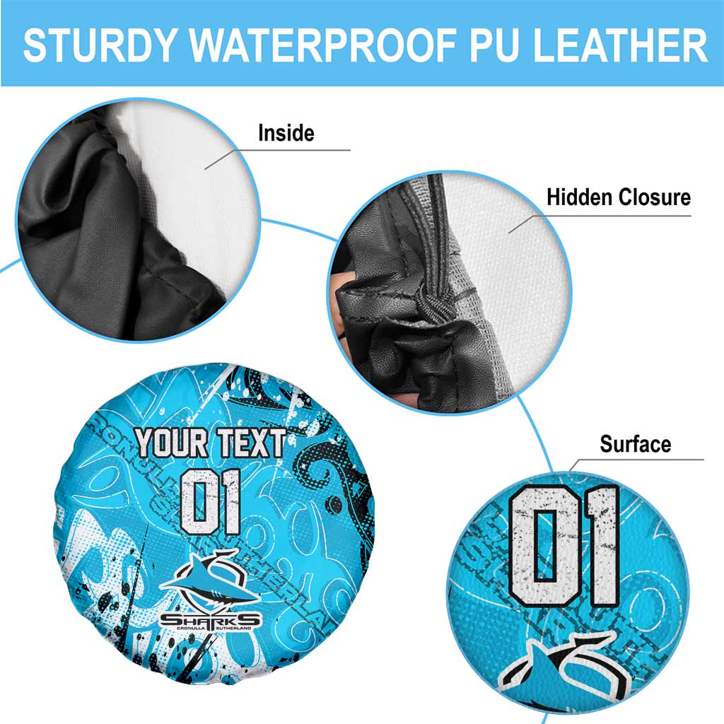 Personalized Cronulla-Sutherland Sharks Rugby Spare Tire Cover Urban Street Graffiti Style - Distressed Splatter Elements