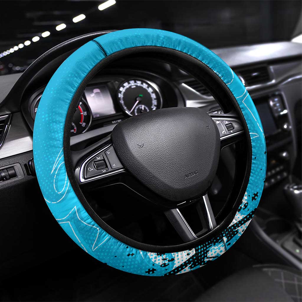 Cronulla-Sutherland Sharks Rugby Steering Wheel Cover Urban Street Graffiti Style - Distressed Splatter Elements
