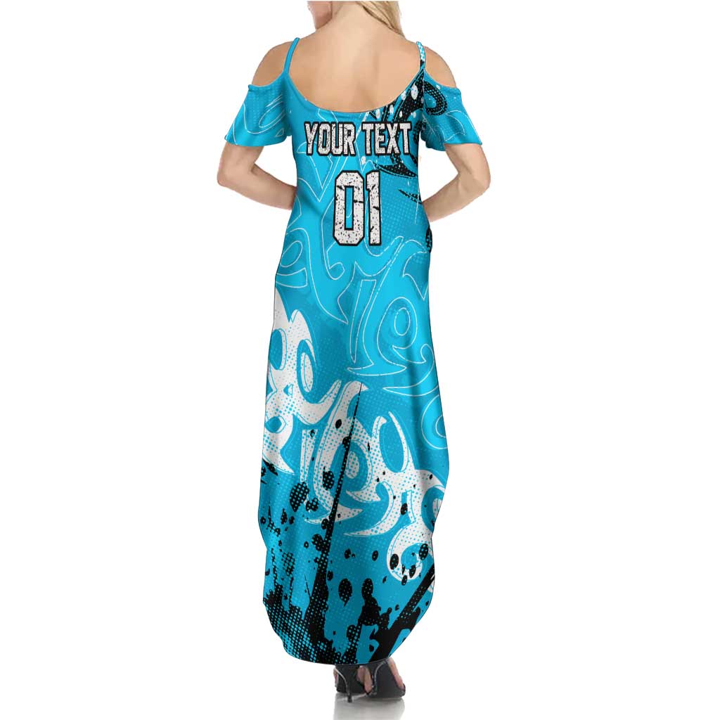 Personalized Cronulla-Sutherland Sharks Rugby Summer Maxi Dress Urban Street Graffiti Style - Distressed Splatter Elements