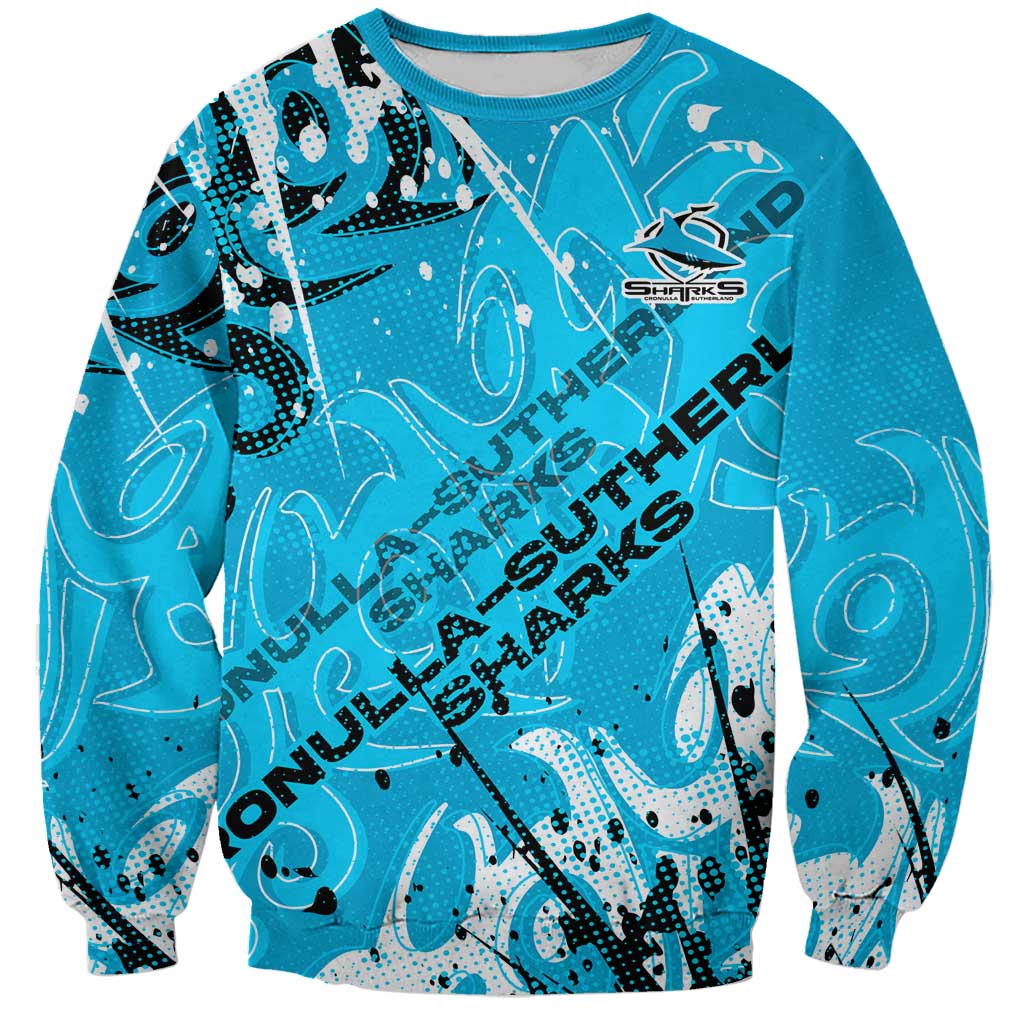 Personalized Cronulla-Sutherland Sharks Rugby Sweatshirt Urban Street Graffiti Style - Distressed Splatter Elements