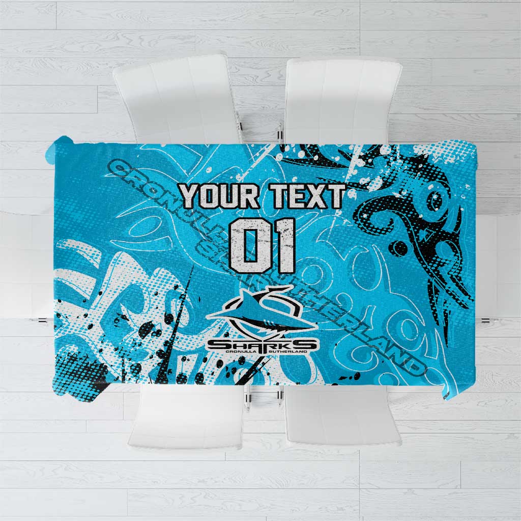 Personalized Cronulla-Sutherland Sharks Rugby Tablecloth Urban Street Graffiti Style - Distressed Splatter Elements