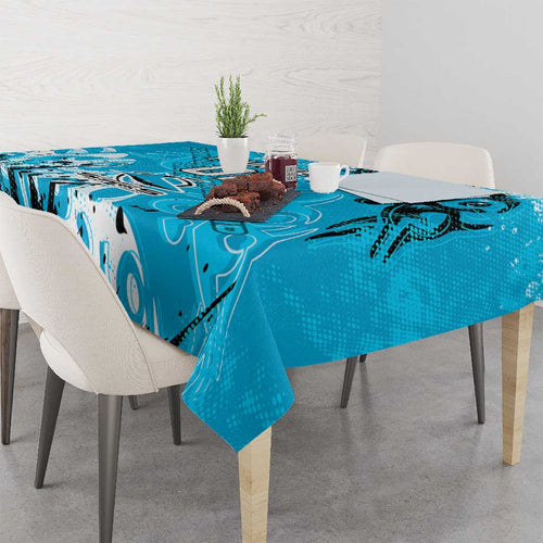 Personalized Cronulla-Sutherland Sharks Rugby Tablecloth Urban Street Graffiti Style - Distressed Splatter Elements