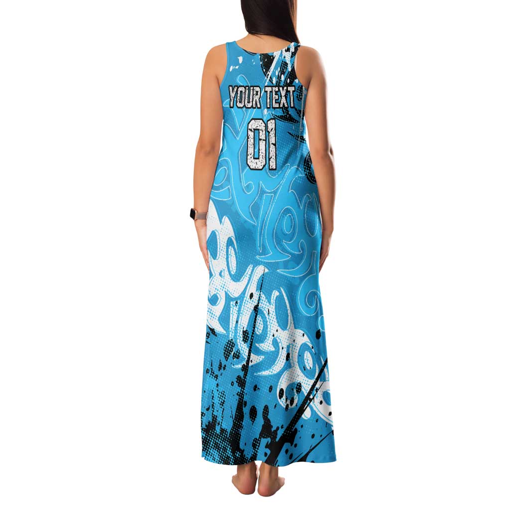 Personalized Cronulla-Sutherland Sharks Rugby Tank Maxi Dress Urban Street Graffiti Style - Distressed Splatter Elements