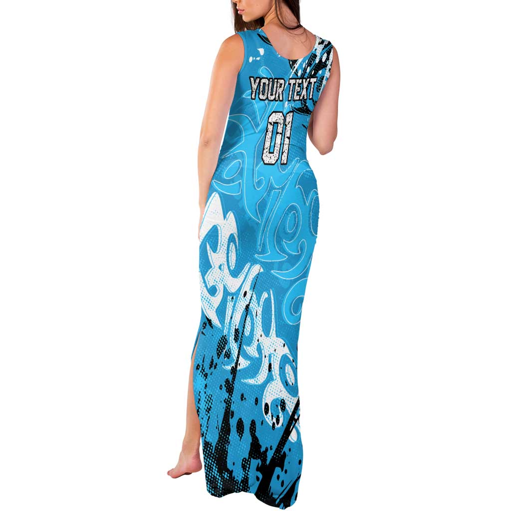 Personalized Cronulla-Sutherland Sharks Rugby Tank Maxi Dress Urban Street Graffiti Style - Distressed Splatter Elements