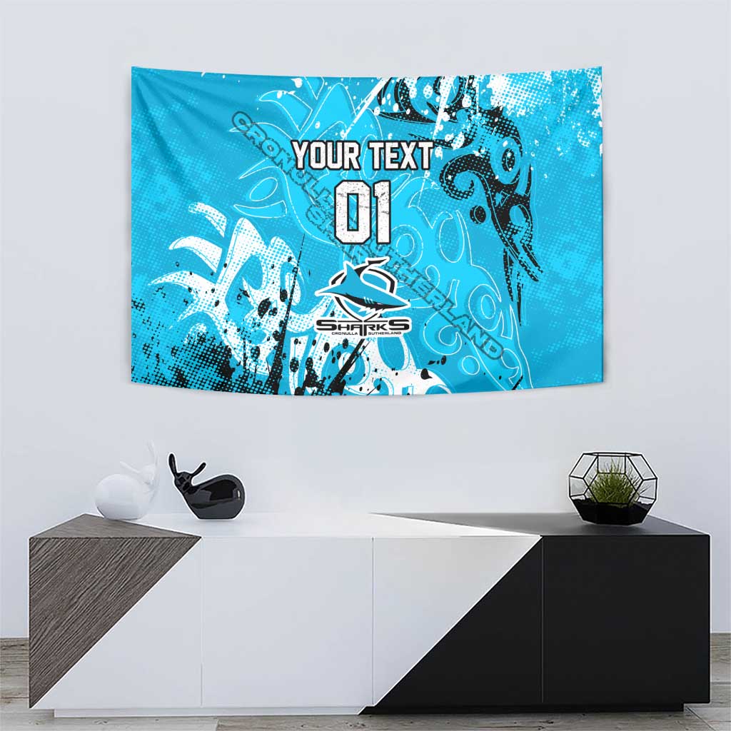 Personalized Cronulla-Sutherland Sharks Rugby Tapestry Urban Street Graffiti Style - Distressed Splatter Elements