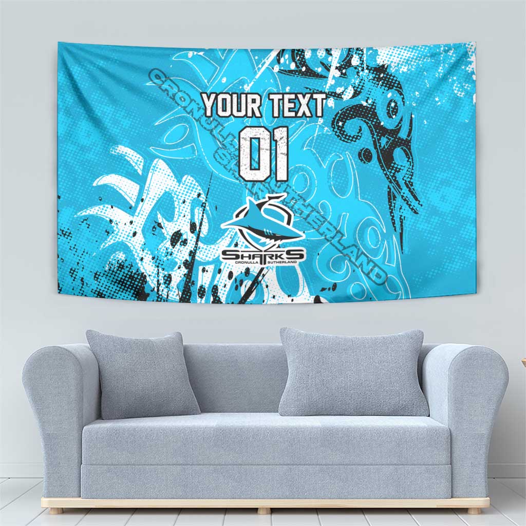Personalized Cronulla-Sutherland Sharks Rugby Tapestry Urban Street Graffiti Style - Distressed Splatter Elements