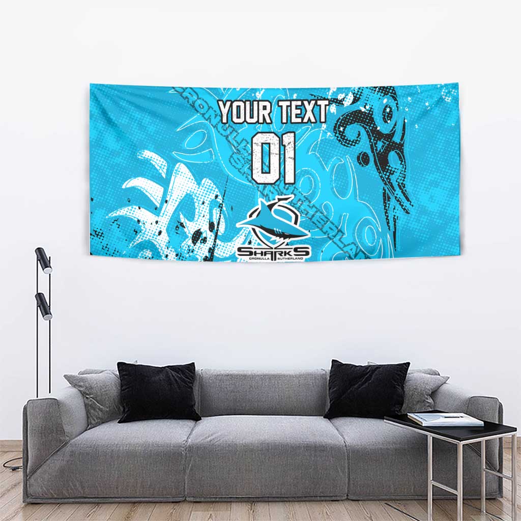 Personalized Cronulla-Sutherland Sharks Rugby Tapestry Urban Street Graffiti Style - Distressed Splatter Elements