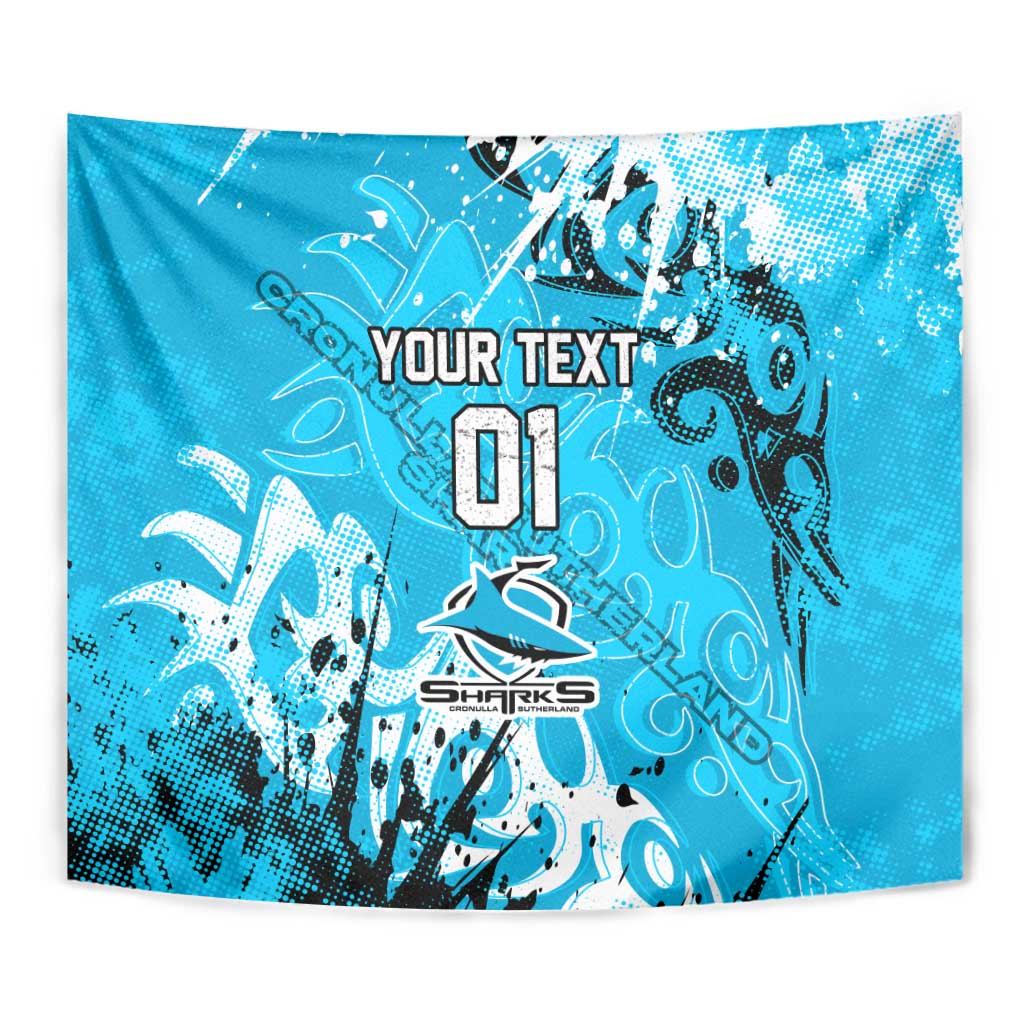 Personalized Cronulla-Sutherland Sharks Rugby Tapestry Urban Street Graffiti Style - Distressed Splatter Elements