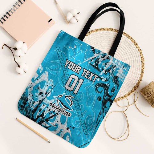 Personalized Cronulla-Sutherland Sharks Rugby Tote Bag Urban Street Graffiti Style - Distressed Splatter Elements
