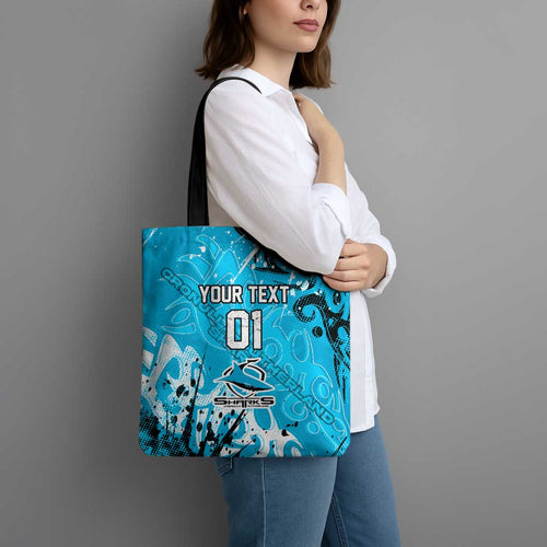 Personalized Cronulla-Sutherland Sharks Rugby Tote Bag Urban Street Graffiti Style - Distressed Splatter Elements