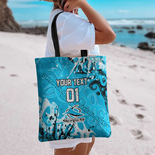 Personalized Cronulla-Sutherland Sharks Rugby Tote Bag Urban Street Graffiti Style - Distressed Splatter Elements
