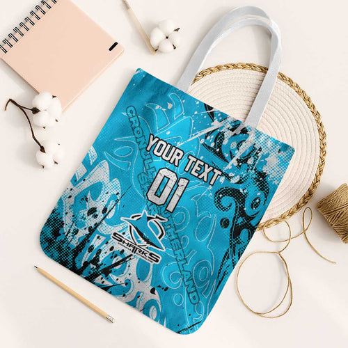 Personalized Cronulla-Sutherland Sharks Rugby Tote Bag Urban Street Graffiti Style - Distressed Splatter Elements