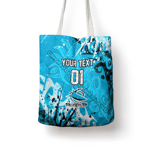 Personalized Cronulla-Sutherland Sharks Rugby Tote Bag Urban Street Graffiti Style - Distressed Splatter Elements