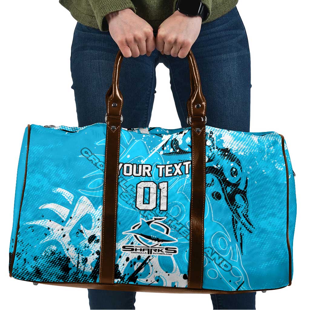 Personalized Cronulla-Sutherland Sharks Rugby Travel Bag Urban Street Graffiti Style - Distressed Splatter Elements