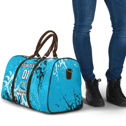 Personalized Cronulla-Sutherland Sharks Rugby Travel Bag Urban Street Graffiti Style - Distressed Splatter Elements