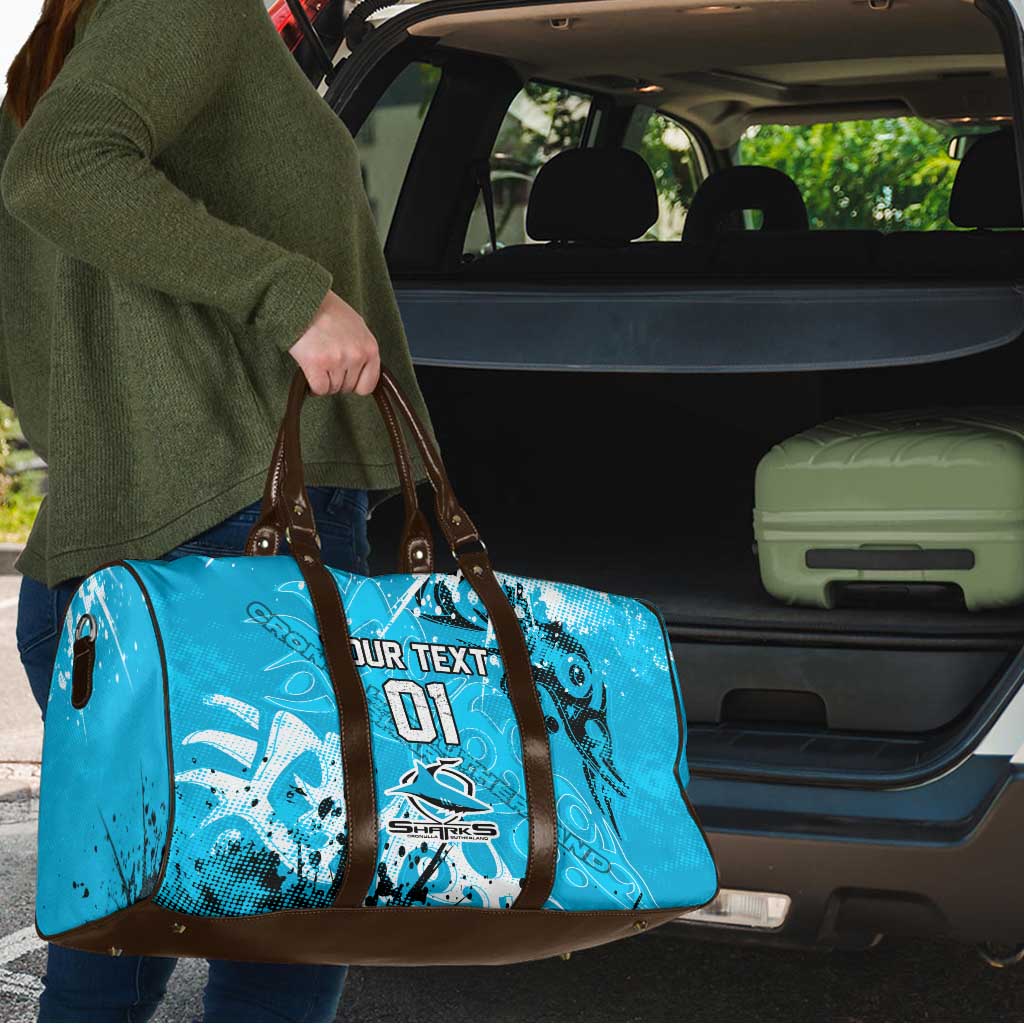 Personalized Cronulla-Sutherland Sharks Rugby Travel Bag Urban Street Graffiti Style - Distressed Splatter Elements