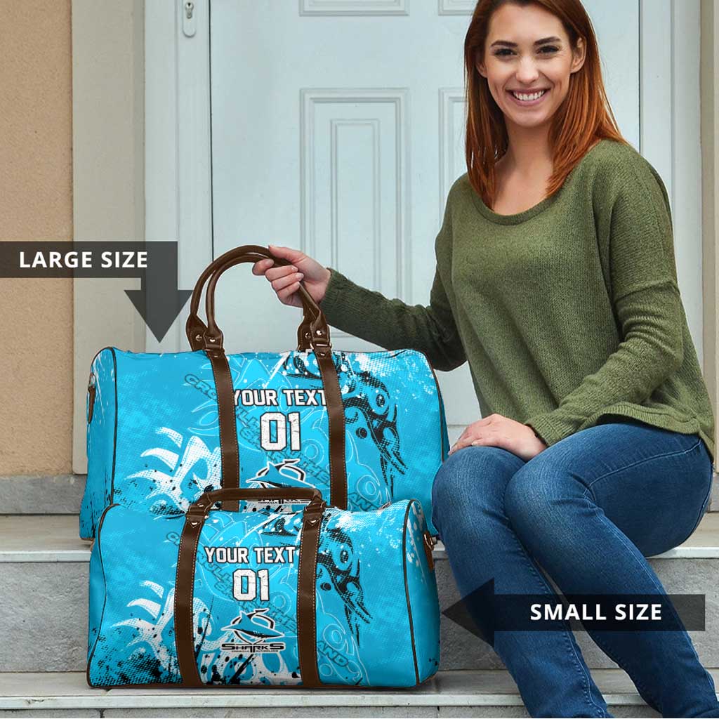 Personalized Cronulla-Sutherland Sharks Rugby Travel Bag Urban Street Graffiti Style - Distressed Splatter Elements