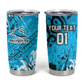Personalized Cronulla-Sutherland Sharks Rugby Tumbler Cup Urban Street Graffiti Style - Distressed Splatter Elements