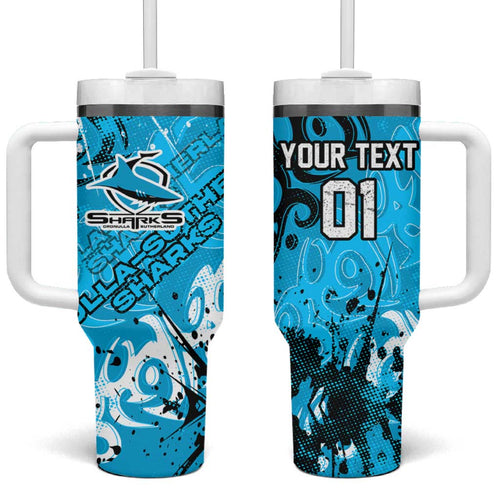 Personalized Cronulla-Sutherland Sharks Rugby Tumbler With Handle Urban Street Graffiti Style - Distressed Splatter Elements
