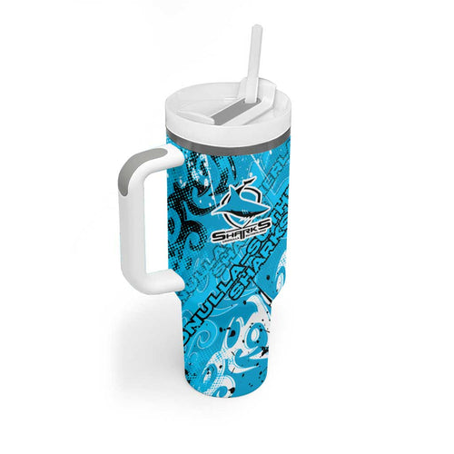 Personalized Cronulla-Sutherland Sharks Rugby Tumbler With Handle Urban Street Graffiti Style - Distressed Splatter Elements
