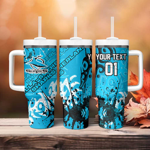 Personalized Cronulla-Sutherland Sharks Rugby Tumbler With Handle Urban Street Graffiti Style - Distressed Splatter Elements