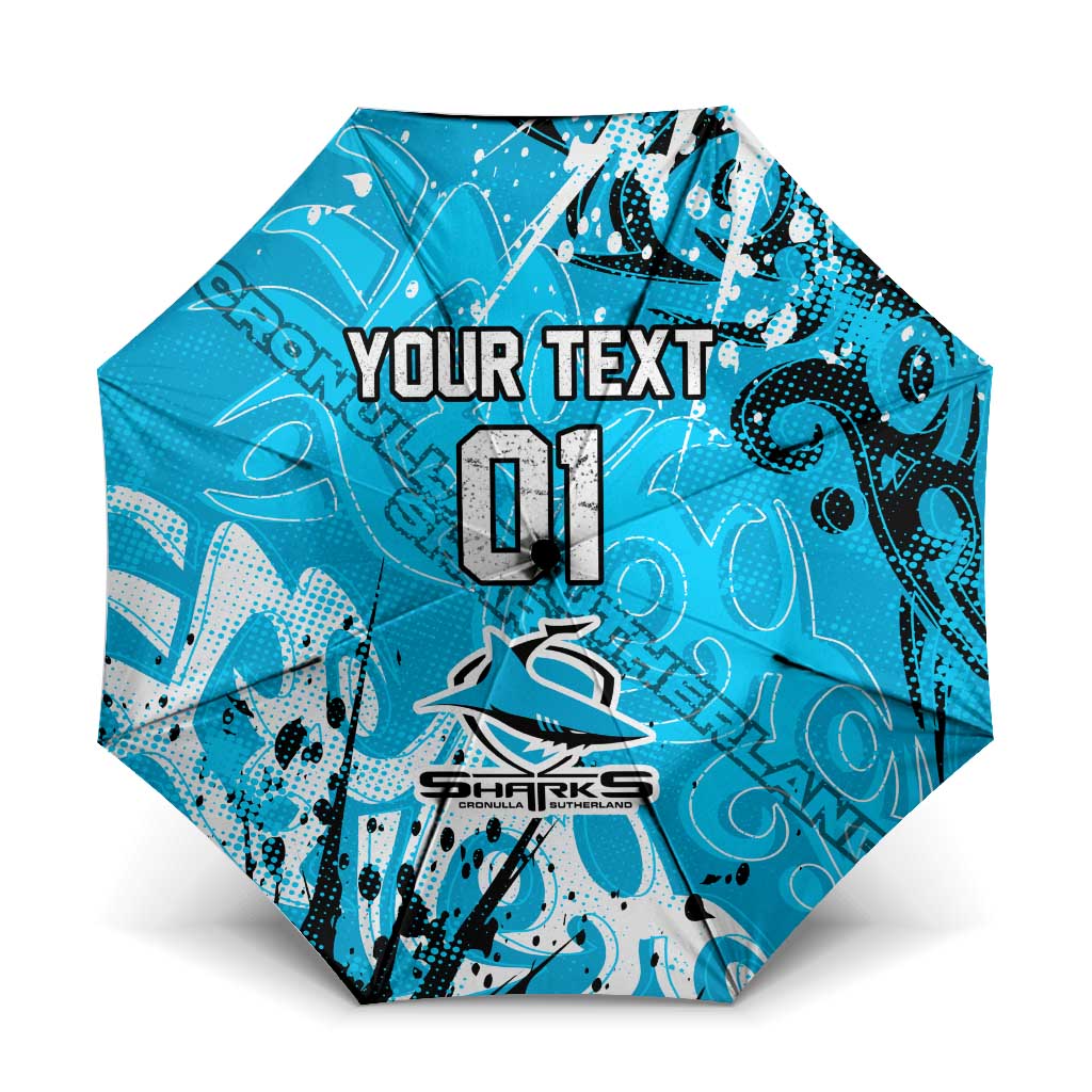 Personalized Cronulla-Sutherland Sharks Rugby Umbrella Urban Street Graffiti Style - Distressed Splatter Elements