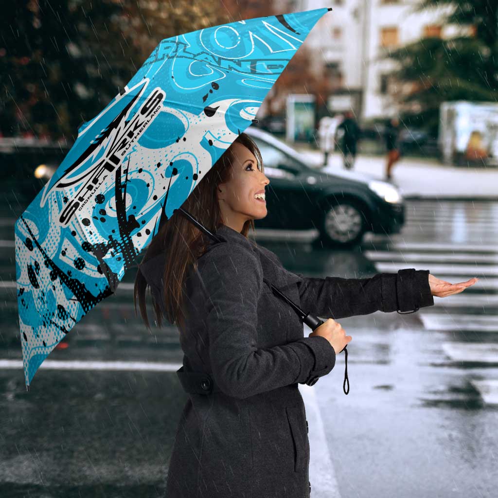 Personalized Cronulla-Sutherland Sharks Rugby Umbrella Urban Street Graffiti Style - Distressed Splatter Elements