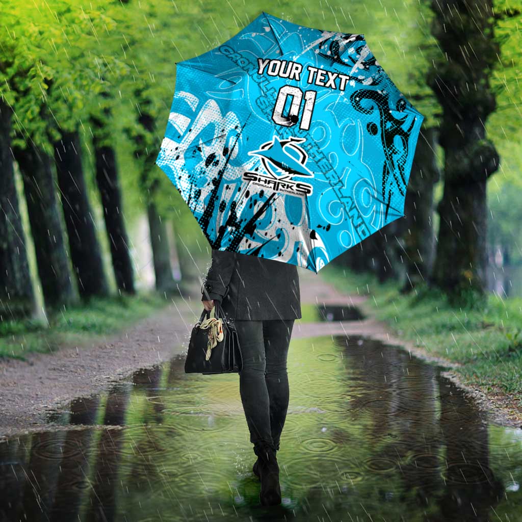 Personalized Cronulla-Sutherland Sharks Rugby Umbrella Urban Street Graffiti Style - Distressed Splatter Elements