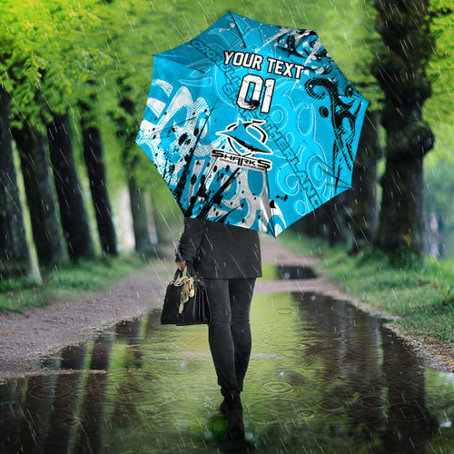 Personalized Cronulla-Sutherland Sharks Rugby Umbrella Urban Street Graffiti Style - Distressed Splatter Elements