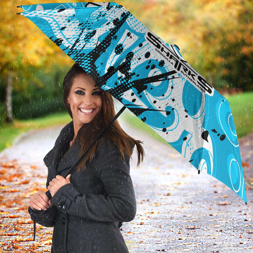 Personalized Cronulla-Sutherland Sharks Rugby Umbrella Urban Street Graffiti Style - Distressed Splatter Elements