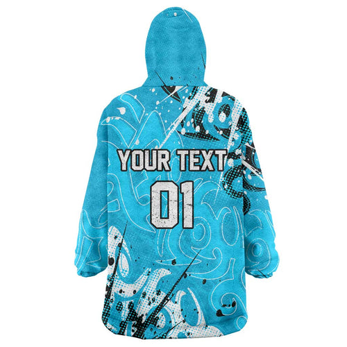 Personalized Cronulla-Sutherland Sharks Rugby Wearable Blanket Hoodie Urban Street Graffiti Style - Distressed Splatter Elements