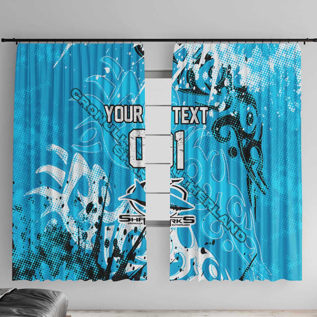 Personalized Cronulla-Sutherland Sharks Rugby Window Curtain Urban Street Graffiti Style - Distressed Splatter Elements