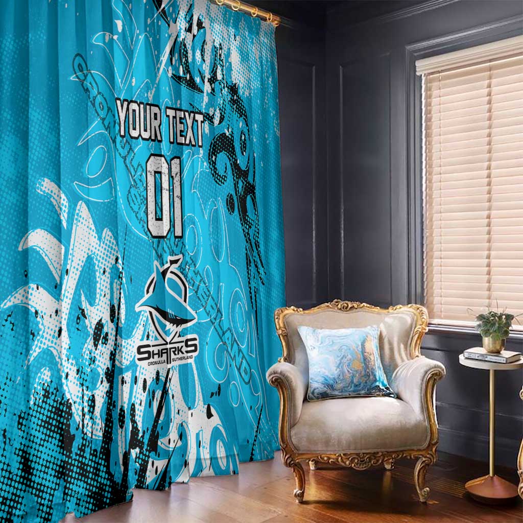 Personalized Cronulla-Sutherland Sharks Rugby Window Curtain Urban Street Graffiti Style - Distressed Splatter Elements