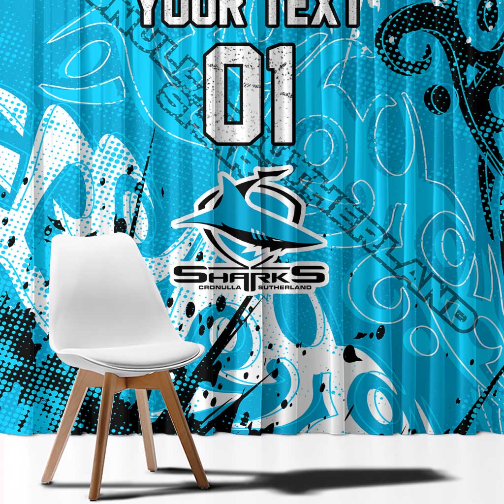 Personalized Cronulla-Sutherland Sharks Rugby Window Curtain Urban Street Graffiti Style - Distressed Splatter Elements