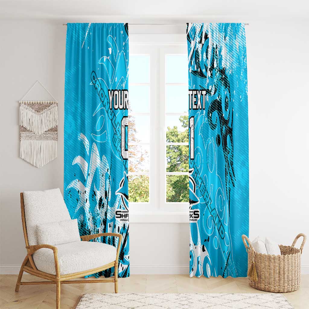 Personalized Cronulla-Sutherland Sharks Rugby Window Curtain Urban Street Graffiti Style - Distressed Splatter Elements