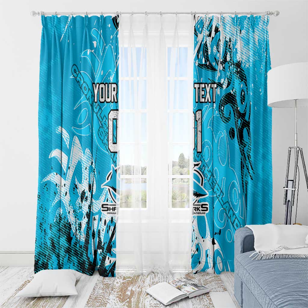 Personalized Cronulla-Sutherland Sharks Rugby Window Curtain Urban Street Graffiti Style - Distressed Splatter Elements