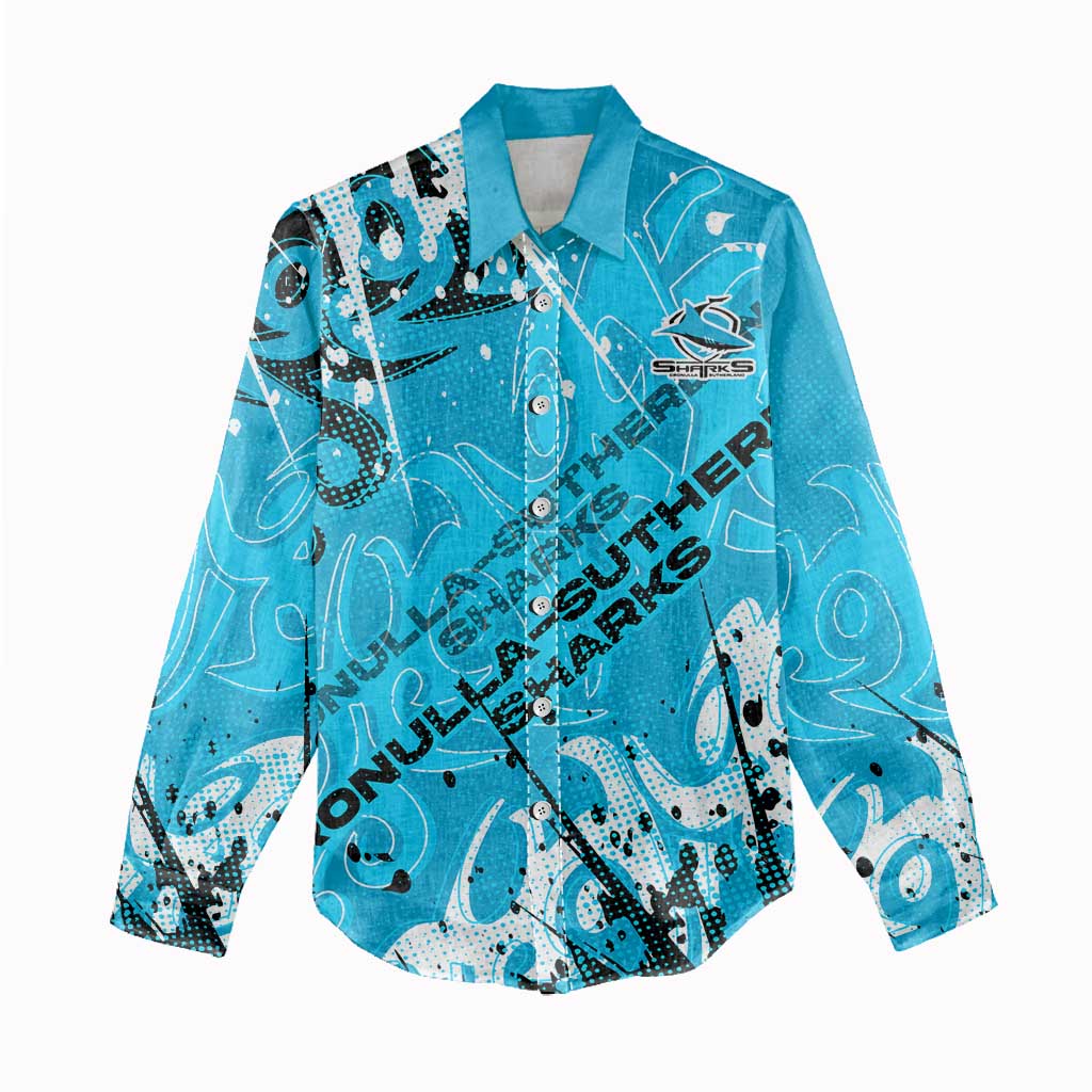 Personalized Cronulla-Sutherland Sharks Rugby Women Casual Shirt Urban Street Graffiti Style - Distressed Splatter Elements