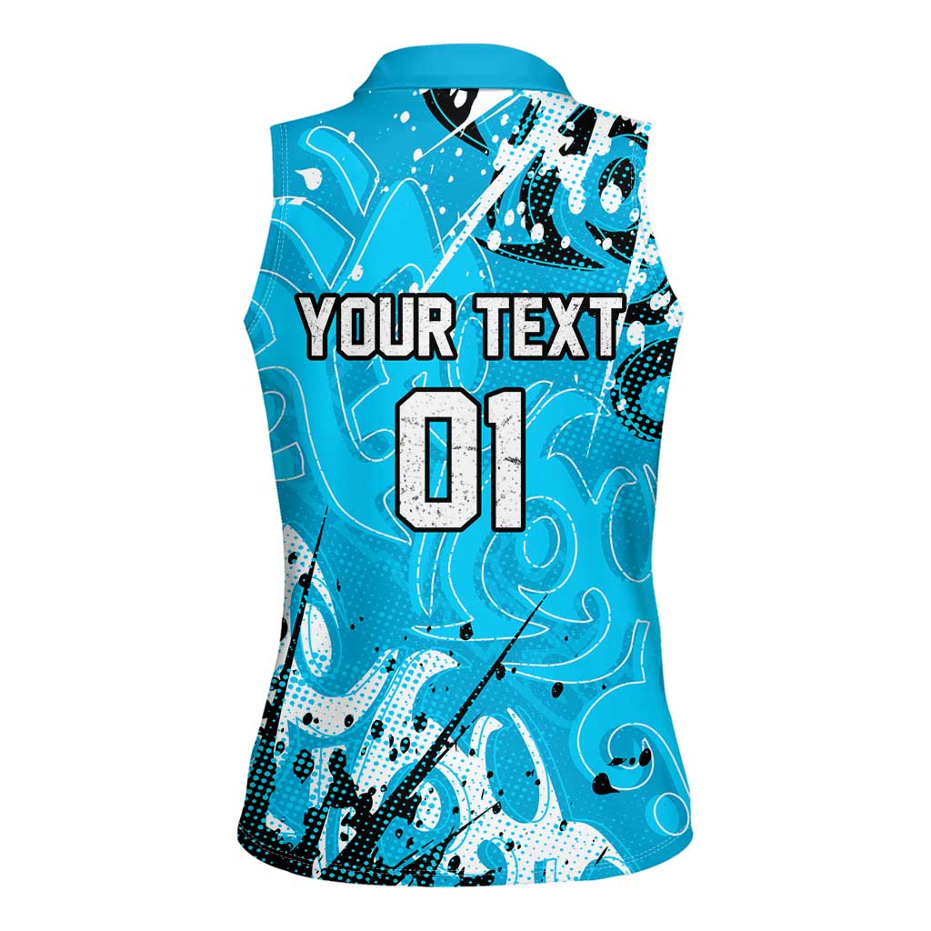 Personalized Cronulla-Sutherland Sharks Rugby Women Sleeveless Polo Shirt Urban Street Graffiti Style - Distressed Splatter Elements