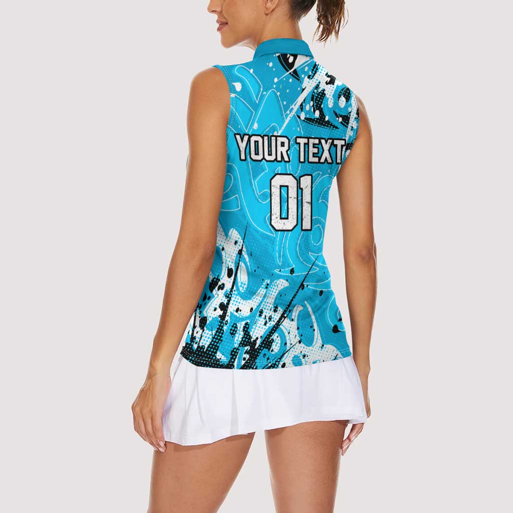 Personalized Cronulla-Sutherland Sharks Rugby Women Sleeveless Polo Shirt Urban Street Graffiti Style - Distressed Splatter Elements